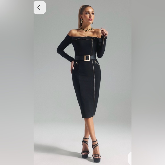 Bella Barnett Off-Shoulder Bandage Midi Dress - New With Tags - Picture 3 of 6